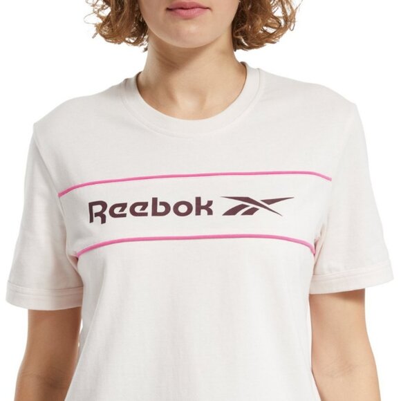 Reebok Classic Linear T-shirt Tee Pinky Beige Top Logo 100% Cotton Shirt - Picture 4 of 8